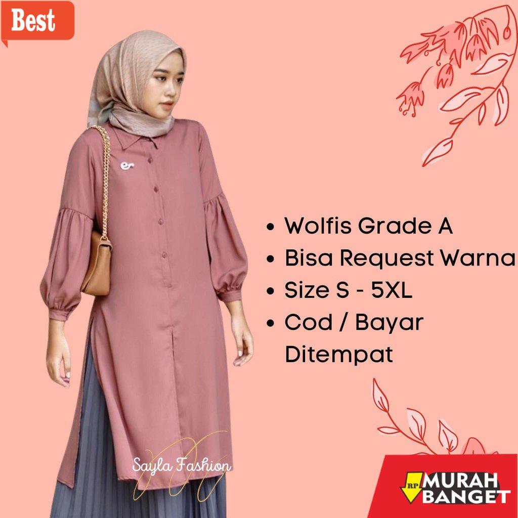 Tunik jumbo terbaru untuk wanita- Fashion Baju Wanita Long Tunic Dianara Tunik Muslim Wolfis Premium