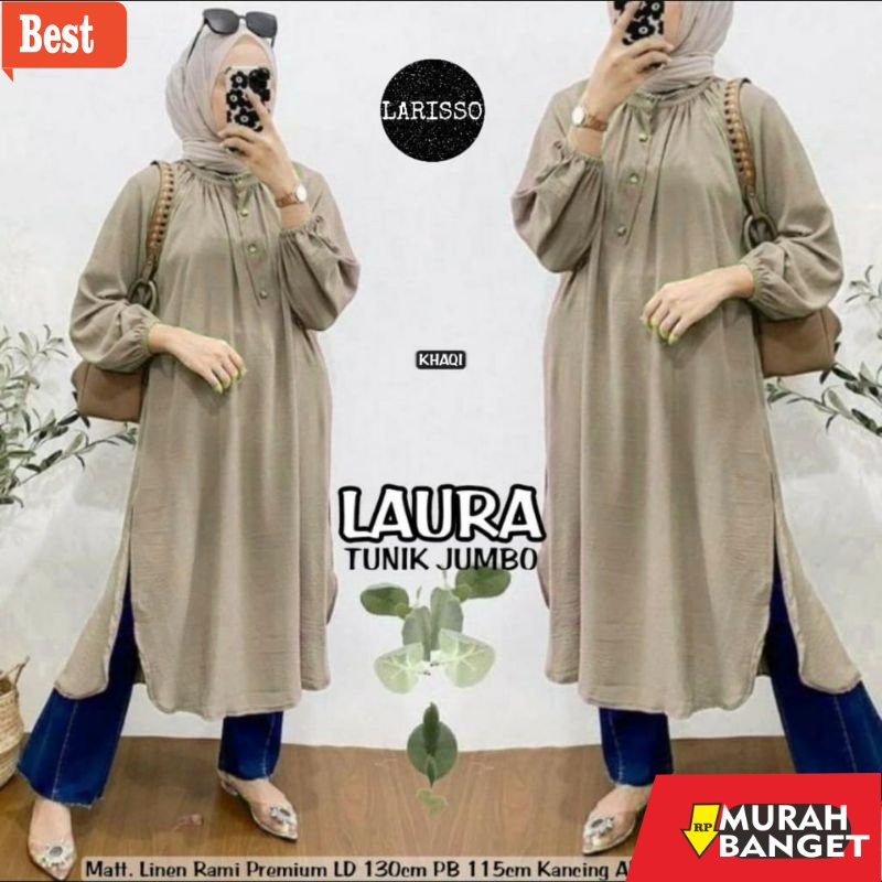 Tunik jumbo terbaru untuk wanita- TUNIK JUMBO LD 130 ATASAN LINEN JUMBO BAJU JUMBO WANITA LAURA JUMB