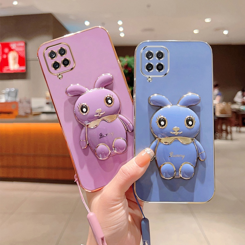 Andyh Case Handphone Untuk Samsung Galaxy A12 A22 4G 5G M42 A42 5G M32 4G F23 Kartun Lucu Kelinci Kecil Tepi Lurus Soft Shell Mengirim lanyard Silikon