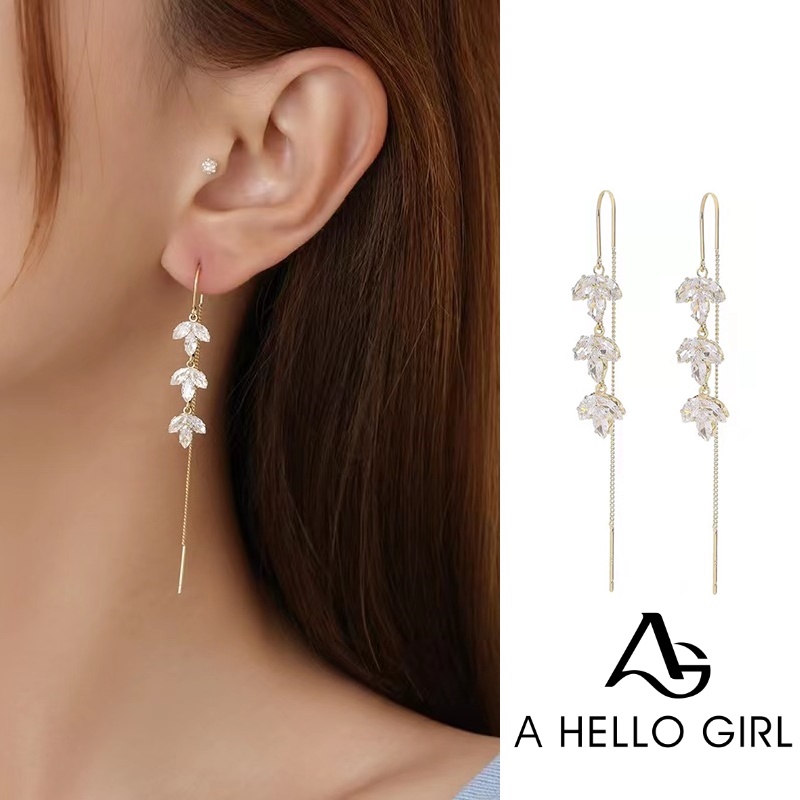 2022terbaru Daun Maple Zirkon Rumbai Panjang Earline Female COCOJEWELRY