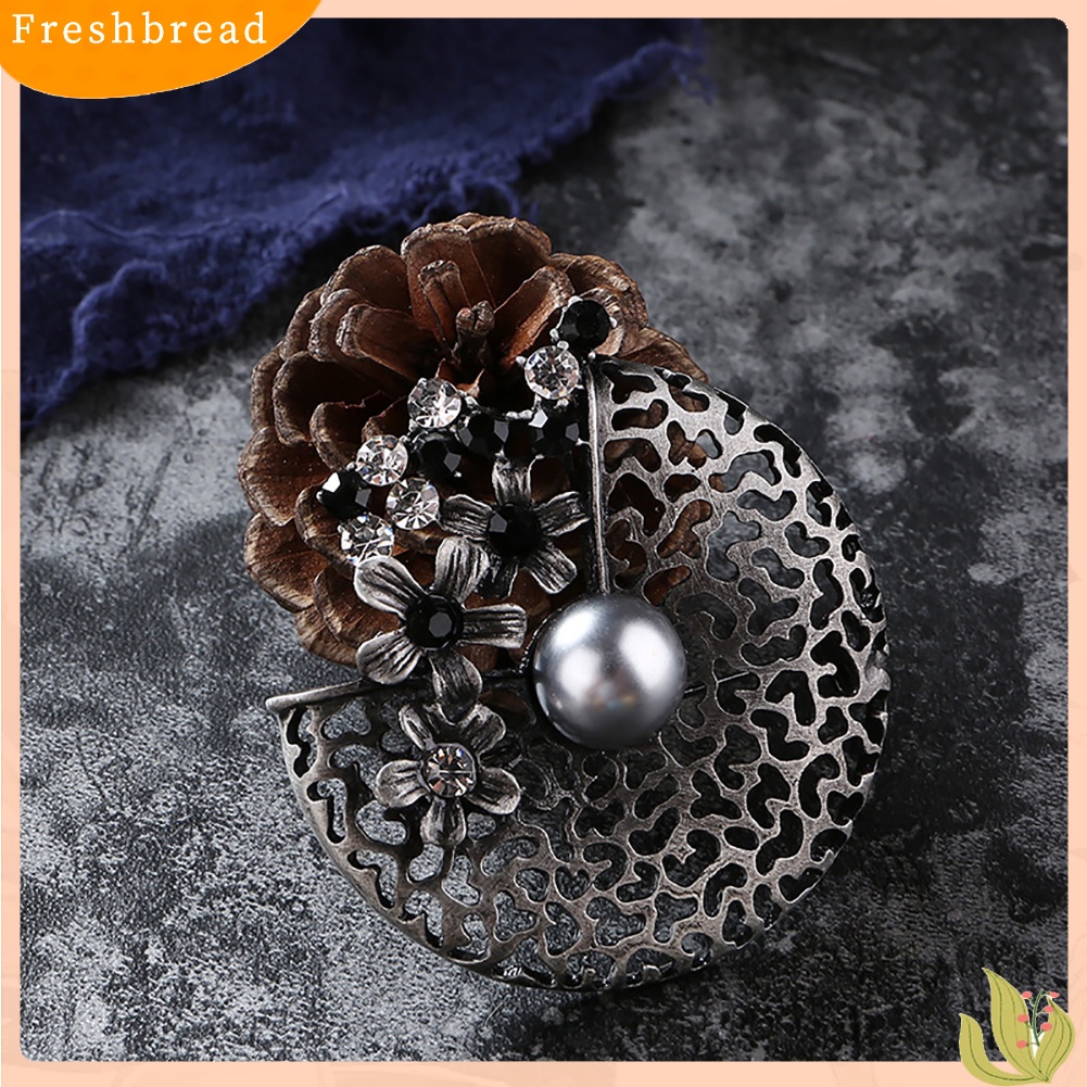 < Freshbread > Vintage Wanita Pesta Perhiasan Berlian Imitasi Berongga Bunga Bros Pin Syal Breastpin