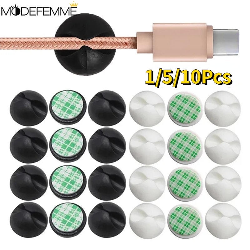 [Unggulan] Rumah Kantor Self-Adhesive Fixed Clasp USB Winder Organizer Mini Desktop Cable Manager Winder Silikon Klip Kabel Bulat Cord Holder Kawat Tetap Klip Holder