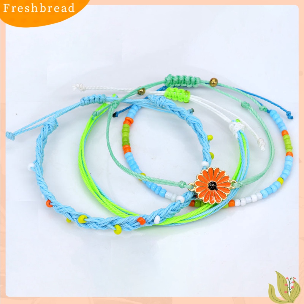 &lt; Freshbread &gt; 4Pcs Wanita Gelang Gaya Bohemian Paduan Tahan Air Tenun Tangan Gelang Braided Bangle Dengan Liontin Set Hadiah Ulang Tahun