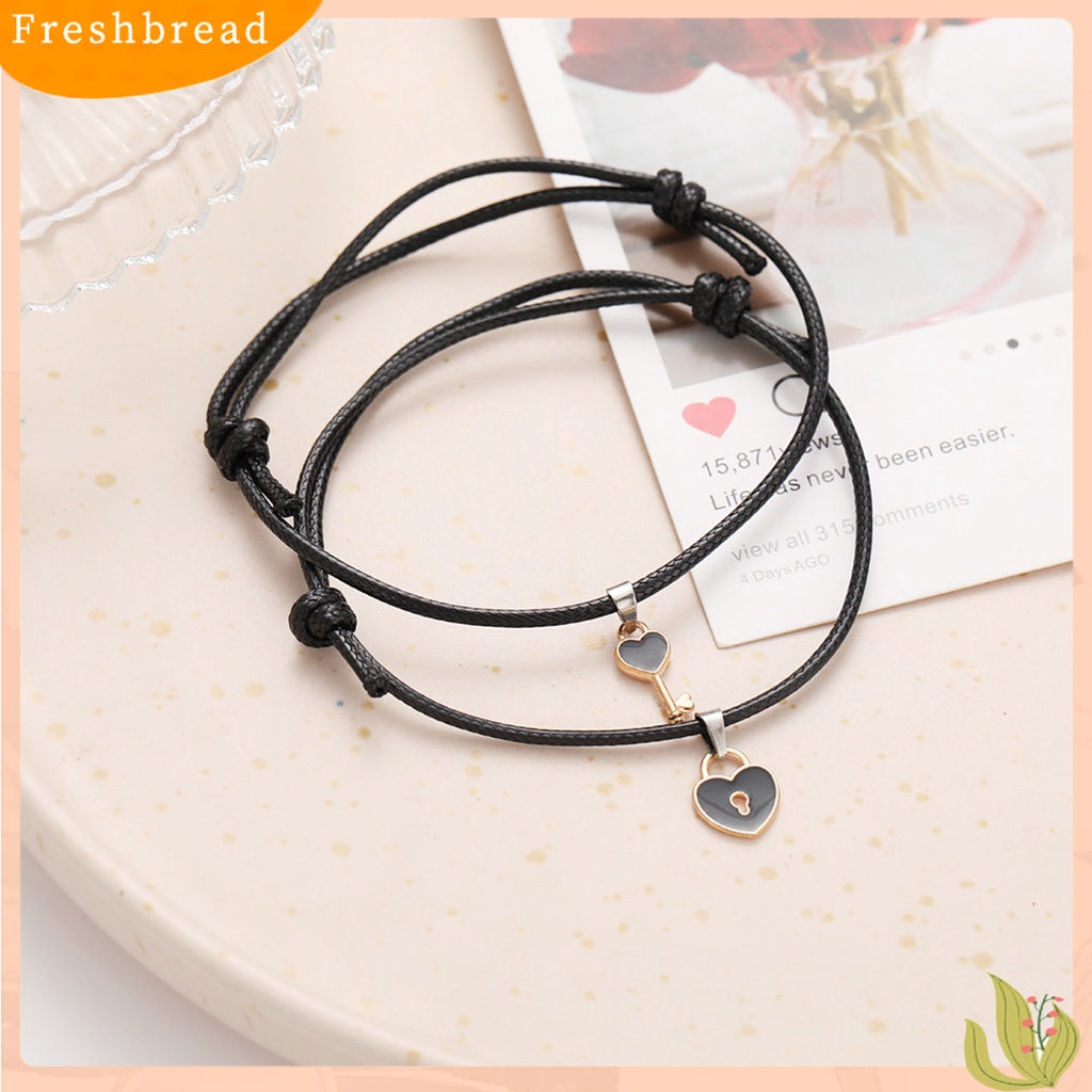 &lt; Freshbread &gt; 1pasang Gelang Couple ic Adjustable Tali Kepang Elastis Retro Hias Hadiah Kunci Cinta Hati Wanita Pria Pesona Gelang Perhiasan Untuk Kehidupan Sehari-Hari