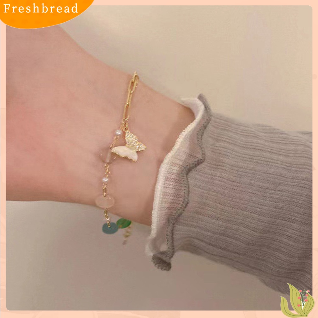 &lt; Freshbread &gt; Wanita Gelang Manik-Manik Warna-Warni Link Rantai Temperamen Elegan Kupu-Kupu Liontin Wanita Gelang Fashion Perhiasan