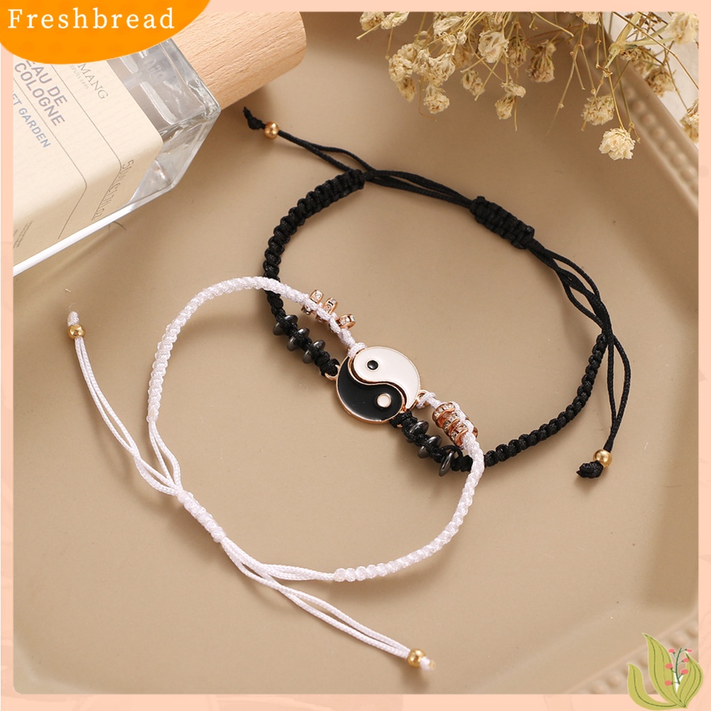 &lt; Freshbread &gt; 2Pcs Gelang Couple Adjustable Bahan Alloy Anti Karat Tidak Luntur Bergaya Gelang Liontin Untuk Wanita