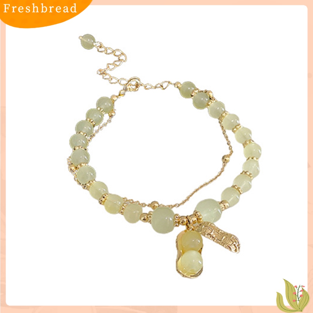 &lt; Freshbread &gt; Wanita Gelang Double-layers Beaded Faux Crystal Golden Link Rantai Adjustable Peanut Pendant Ladies Bangle Perhiasan Fashion