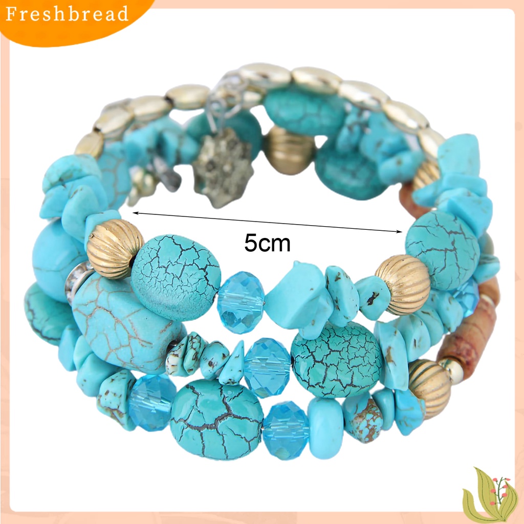 &lt; Freshbread &gt; Gelang Wanita Manik-Manik Gaya Vintage Turquoise Faux Crystal Student Bracelet Untuk Pakaian Sehari-Hari