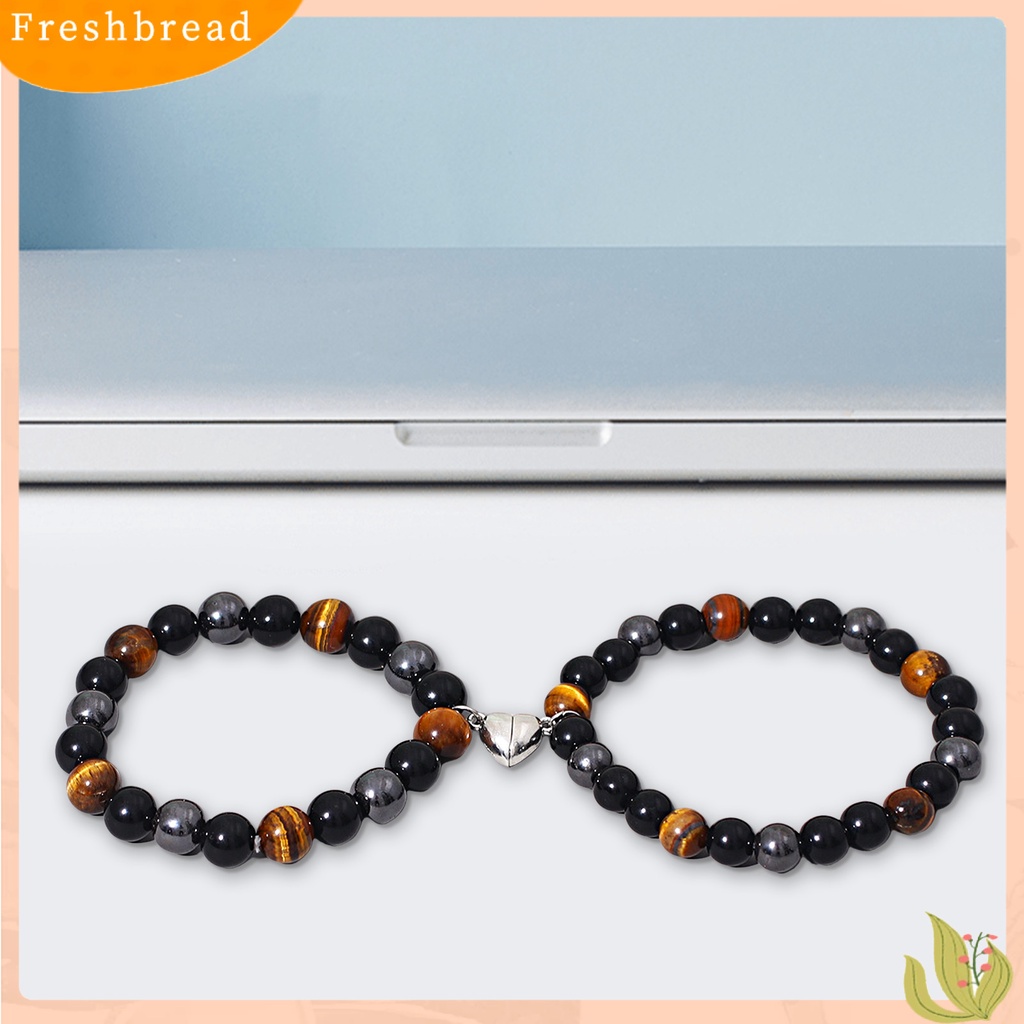 &lt; Freshbread &gt; 1pasang Gelang Couple 3warna Tiger Eye Batu Jarak Pasangan Hadiah Valentines Vintage ic Cinta Hati Pencocokan Gelang Perhiasan Aksesori