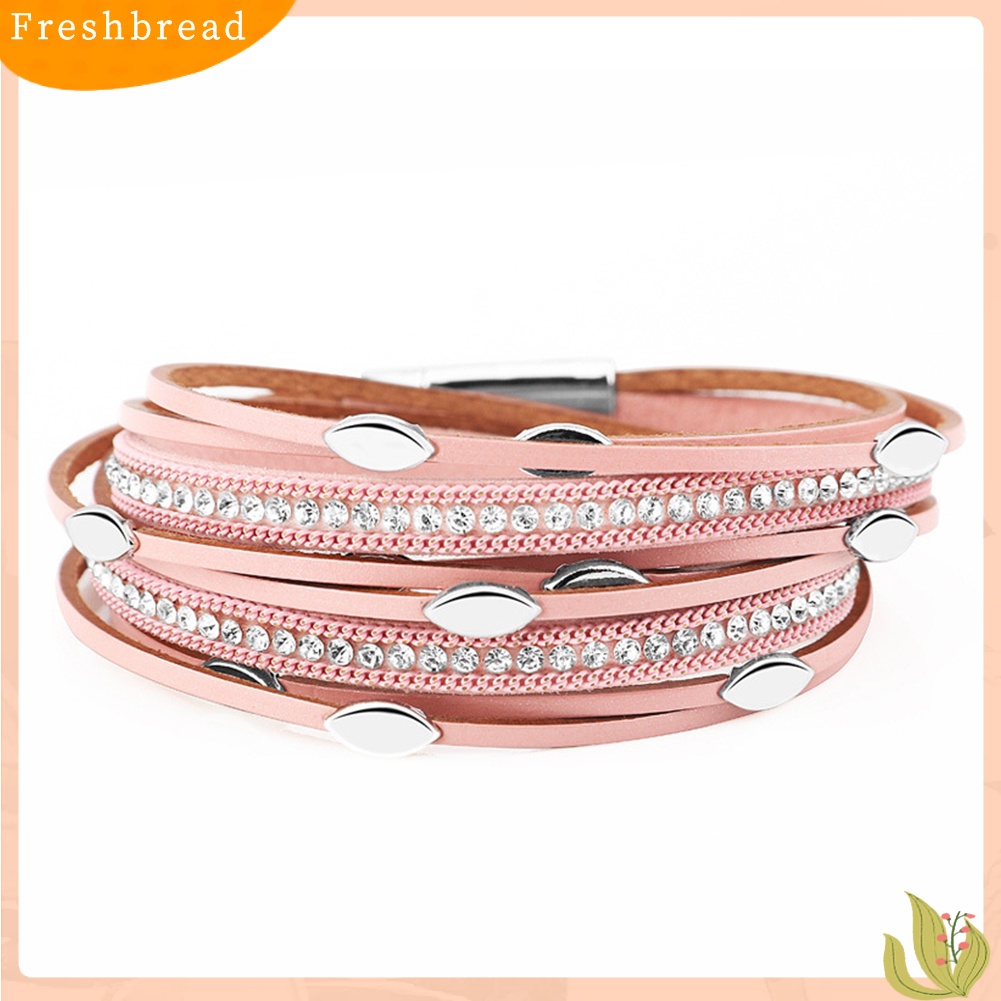 &lt; Freshbread &gt; Fashion Wanita Daun Pesona Berlian Imitasi Multi Layer Gelang Bangle Perhiasan Hadiah