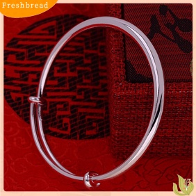 &lt; Freshbread &gt; Fashion Sederhana Wanita Glossy Terbuka Berakhir Perak Berlapis Gelang Bangle Perhiasan