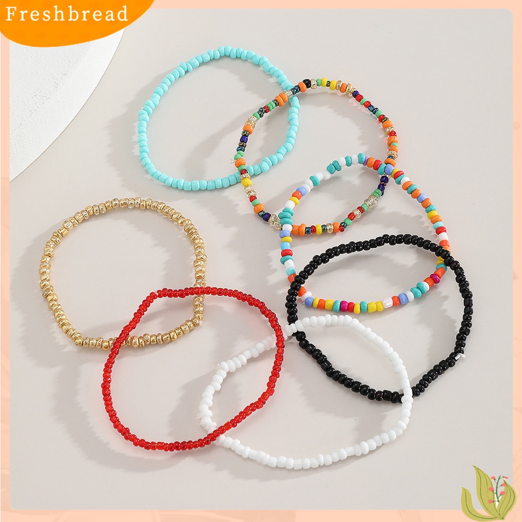 &lt; Freshbread &gt; 7Pcs Gelang Wanita Manik-Manik Perhiasan Warna-Warni Manik-Manik Warna Kontras Elastis Gelang Kaki Gelang Kaki Untuk Pantai