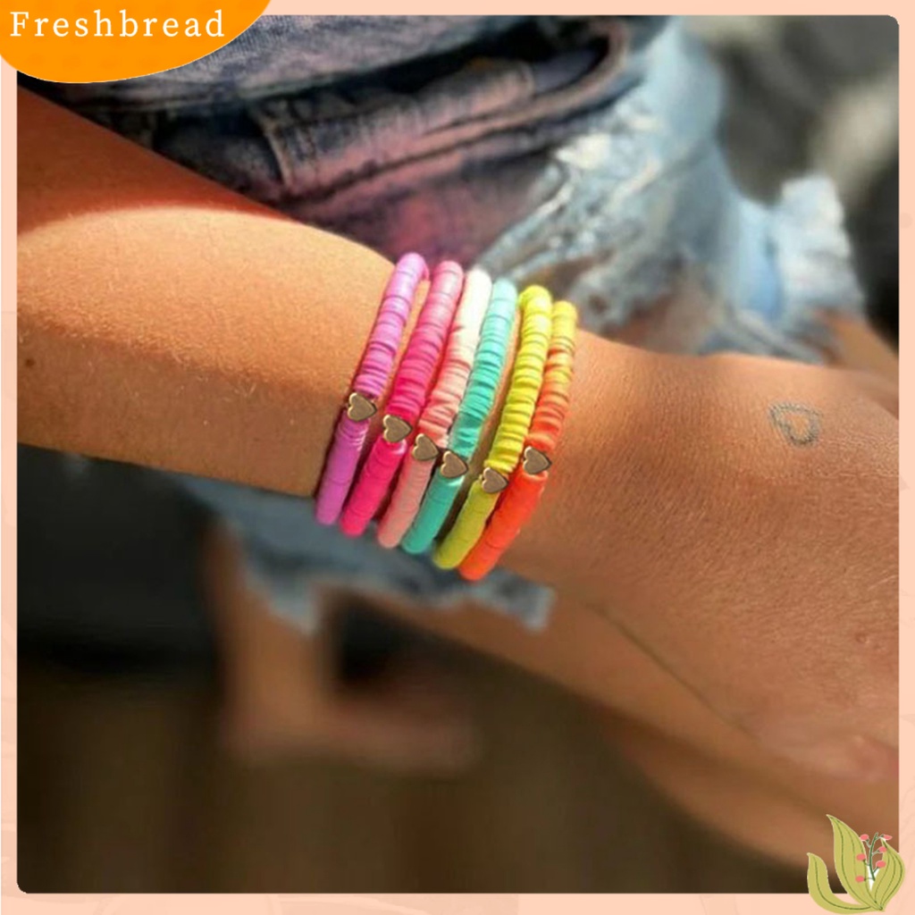 &lt; Freshbread &gt; Gelang Perempuan Manik-Manik Gaya Bohemian Buatan Tangan Hias Pengerjaan Halus Hias Ringan Multicolor Polymer Clay Flat Beads Bracelet Wanita Aksesori