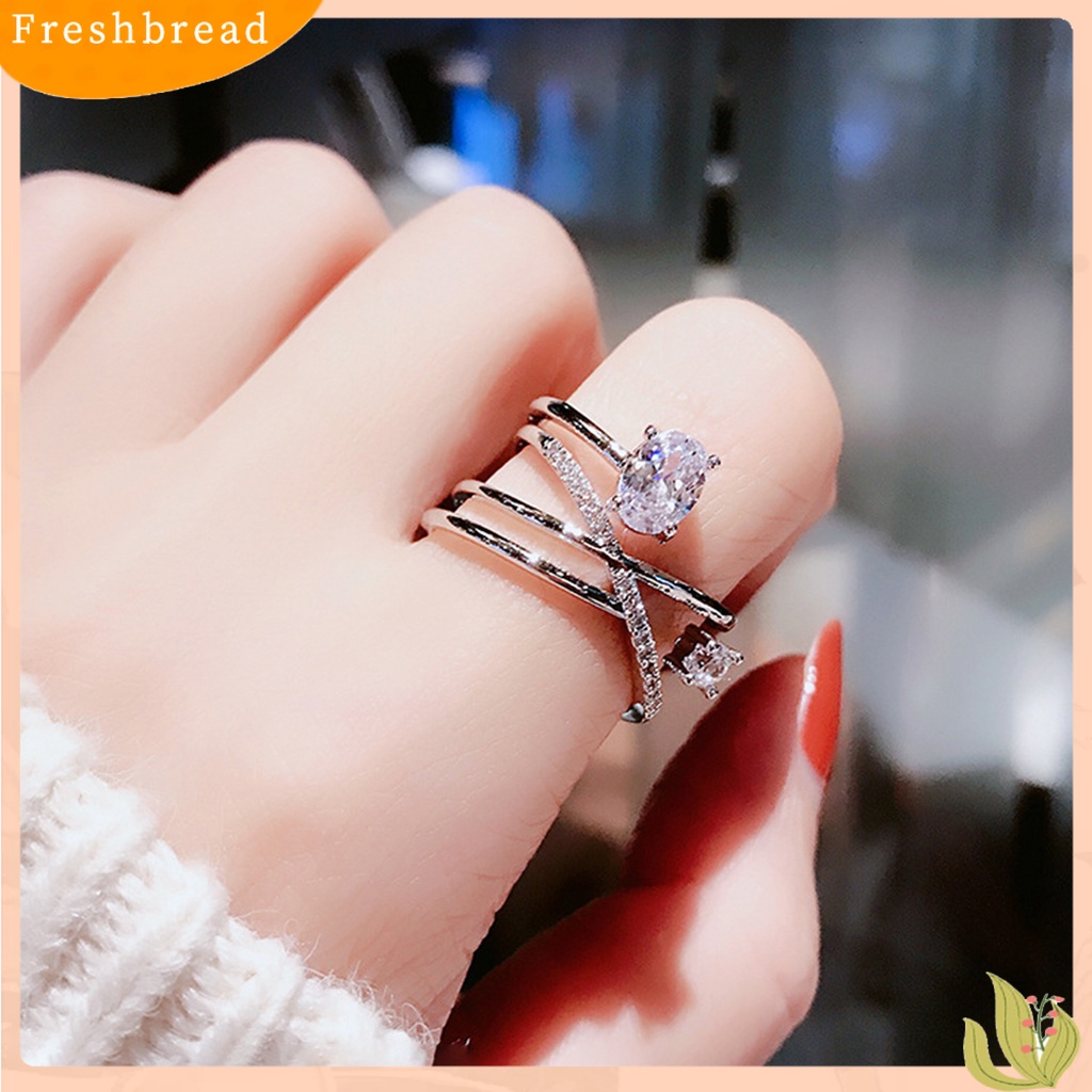 &lt; Freshbread &gt; Perhiasan Wanita Pembukaan Dapat Disesuaikan Dekorasi Logam Cincin Berlian Imitasi Multi-layer Untuk Belanja