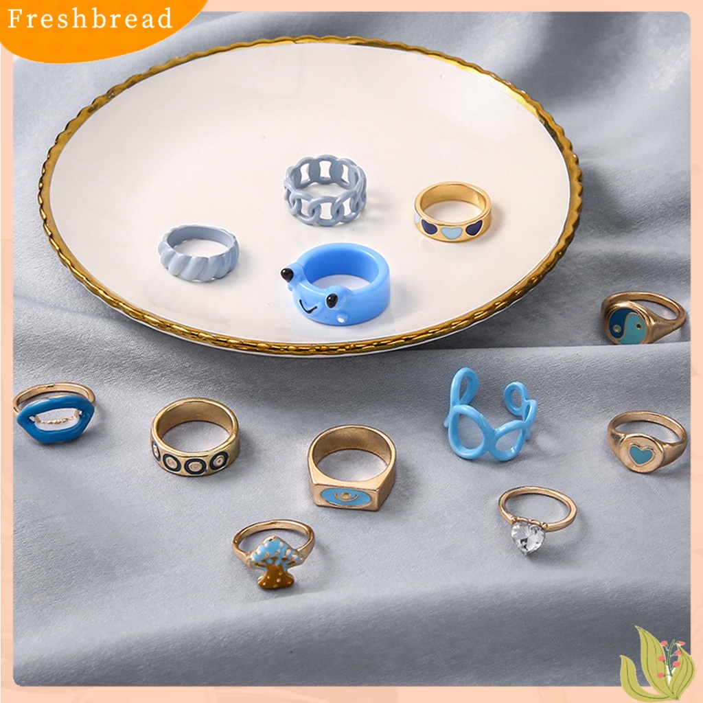 &lt; Freshbread &gt; 12Pcs Cincin Wanita Cantik Serbaguna Ringan Poles Hias Alloy Unisex Open Ring Untuk Pesta