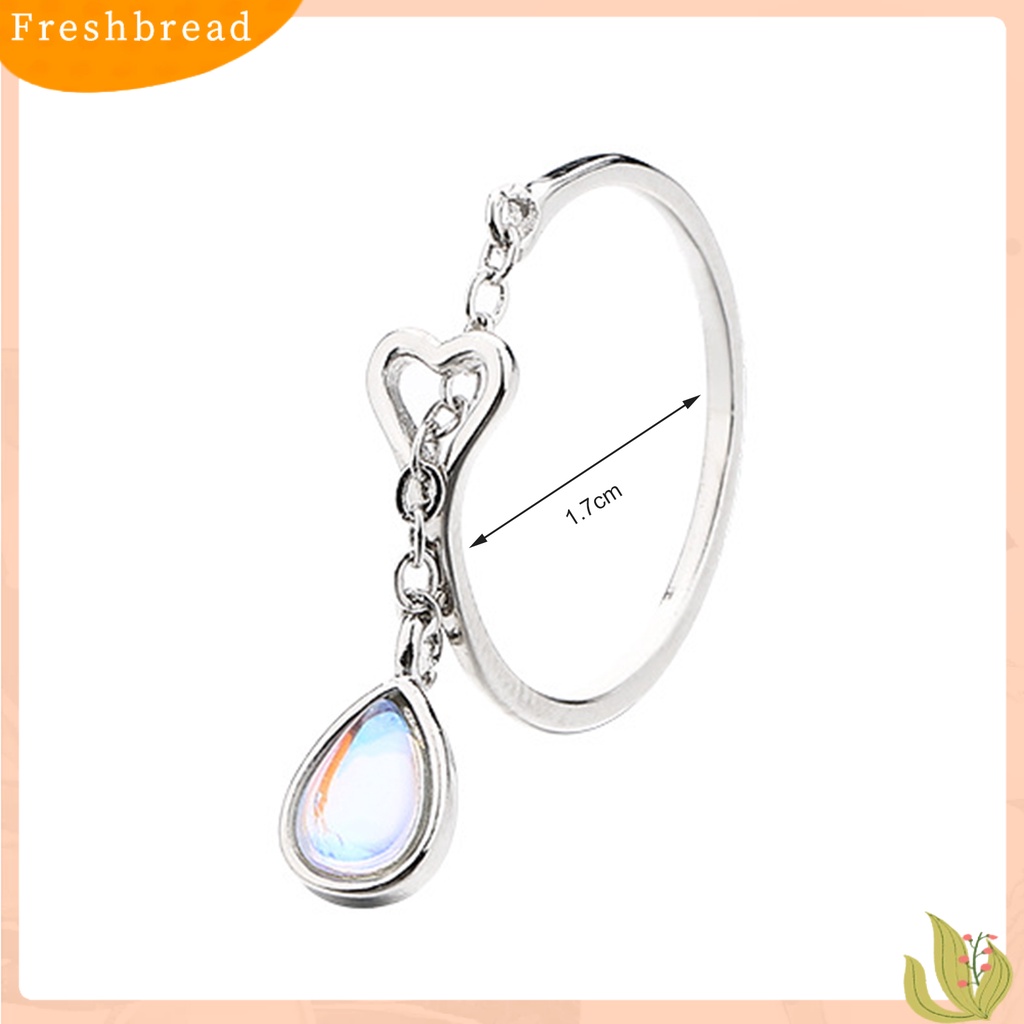 &lt; Freshbread &gt; Wanita Cincin Faux Moonstone Desain Pembukaan Geometris Adjustable All-match Perhiasan Hadiah Cubic Zirconia Ladies Water Drop Rumbai Pesta Jari Cincin Untuk Pakaian Sehari-Hari