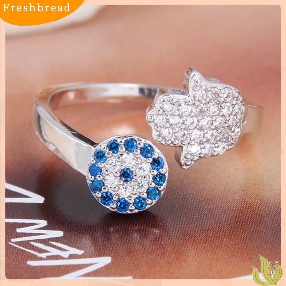 &lt; Freshbread &gt; Wanita Fashion Bunga Hamsa Tangan Berlian Imitasi Bertatahkan Jari Terbuka Cincin Perhiasan Hadiah
