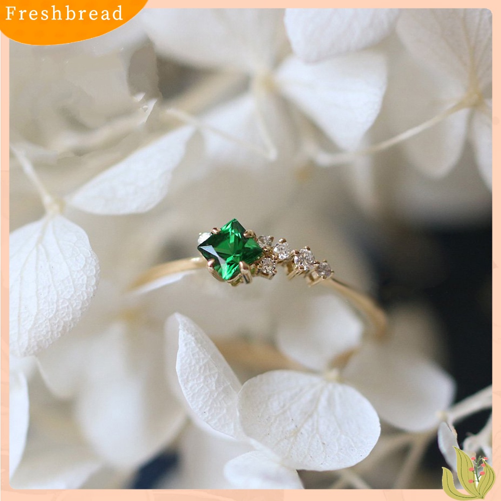 &lt; Freshbread &gt; Fashion Wanita Imitasi Zamrud Bertatahkan Jari Cincin Pernikahan Pertunangan Perhiasan Hadiah