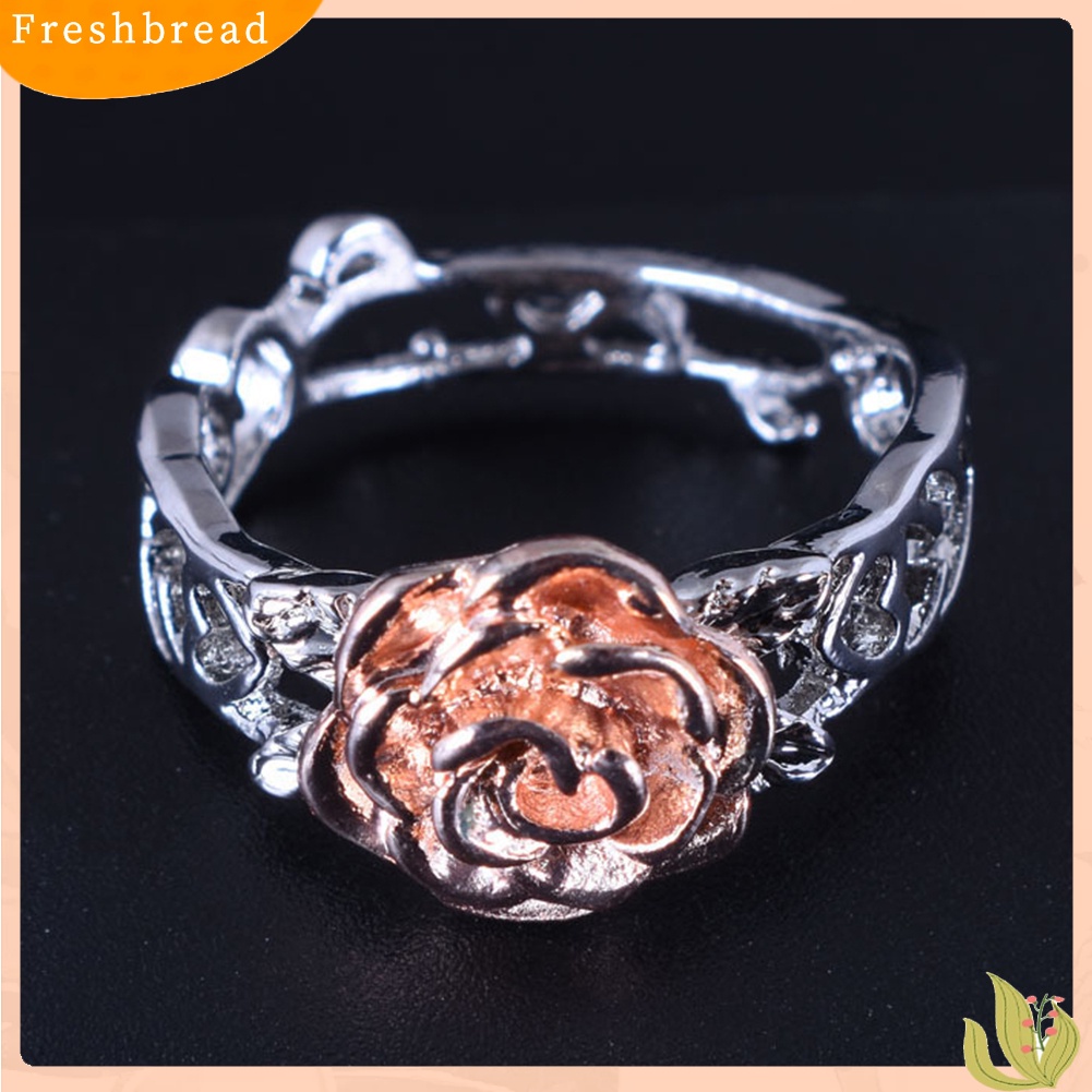 &lt; Freshbread &gt; Rose Decor Hollow Out Ring Untuk Wanita Hadiah Natal Pernikahan Statement Jewelry