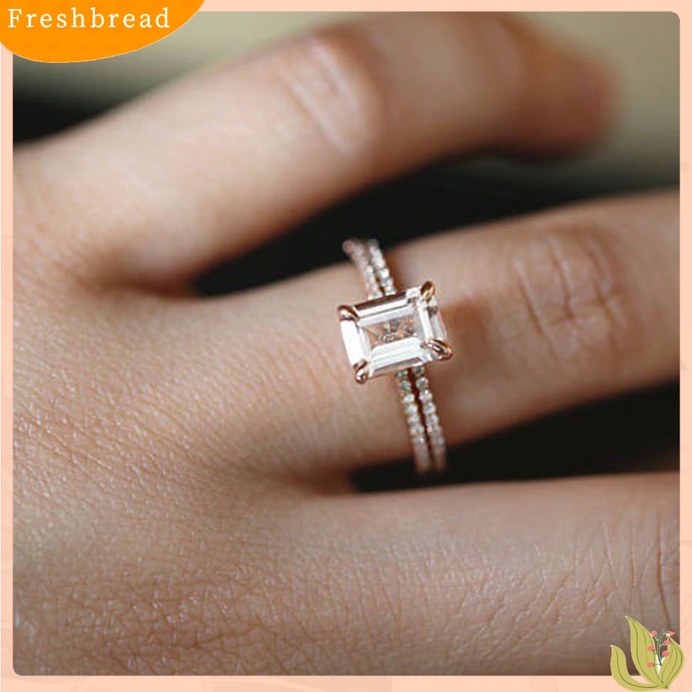 &lt; Freshbread &gt; 2 Pcs Indah Rose Gold Cincin Anniversary Wanita Perhiasan Hadiah Pesta Ulang Tahun