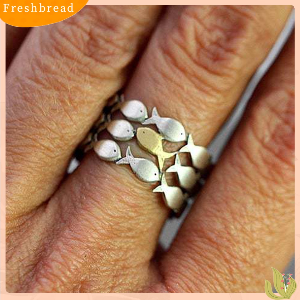 &lt; Freshbread &gt; Cincin Susun Adjustable Unik Tidak Alergi Eternity Cute Little Fish Fashion Ring Untuk Harian