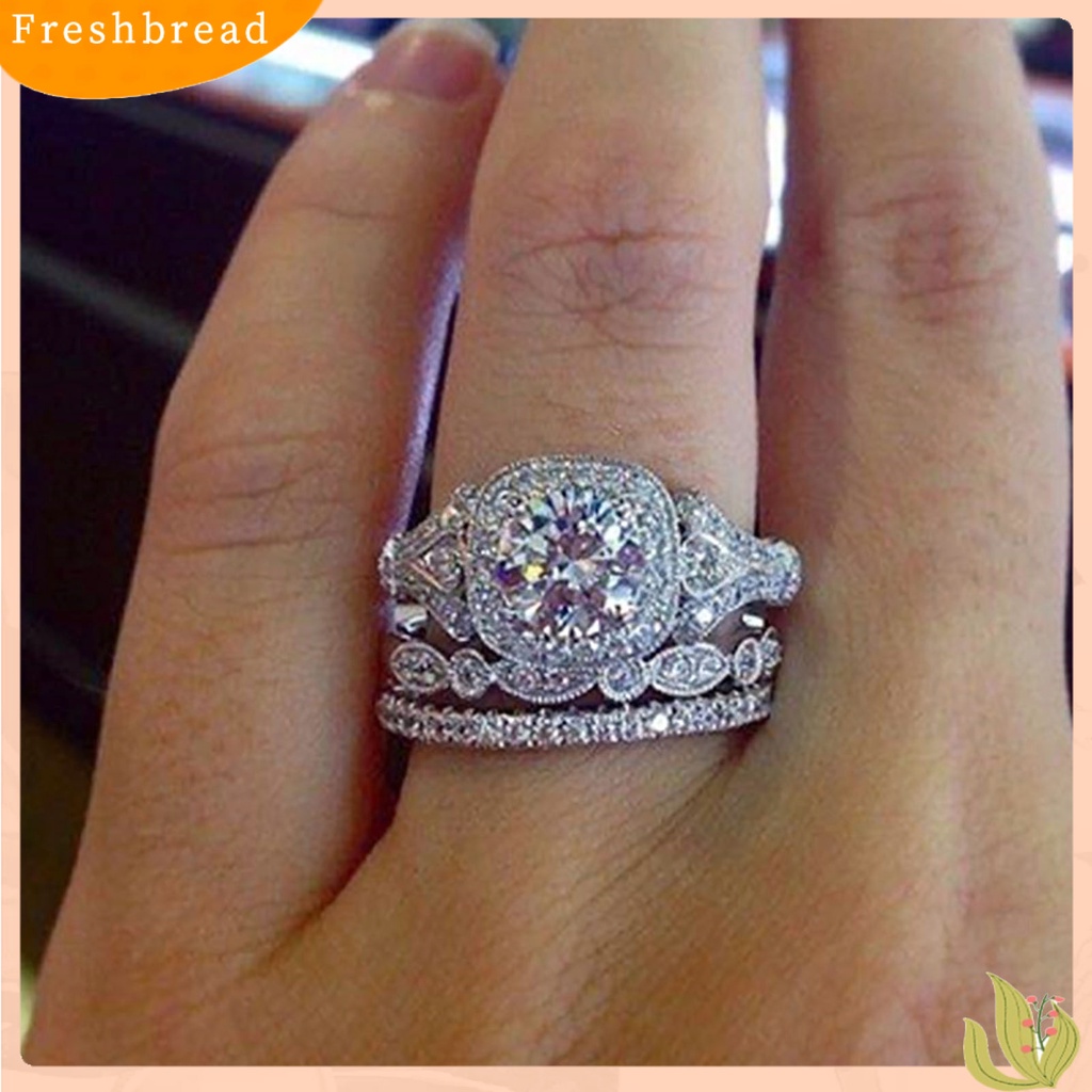 &lt; Freshbread &gt; 3Pcs/Set Indah Permukaan Halus Pernikahan Band Alloy Berlian Imitasi Elegan Wanita Rings Set Charm Jewelry