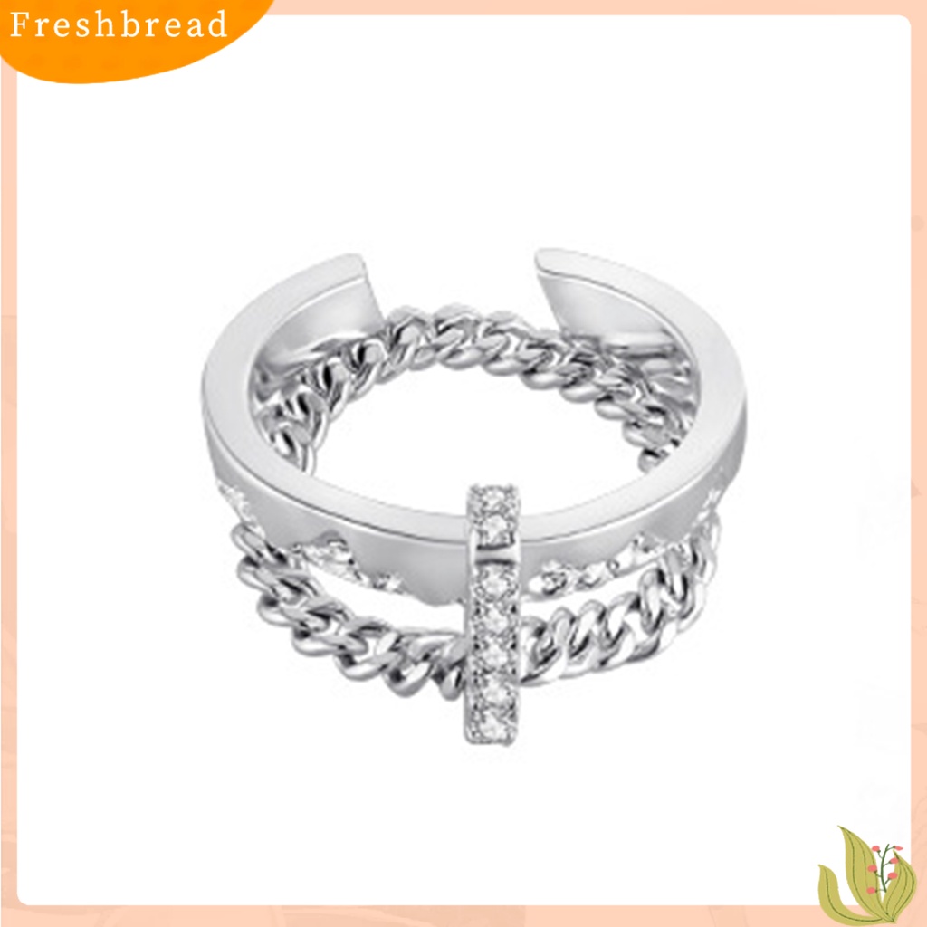 &lt; Freshbread &gt; Wanita Cincin Hip Hop Lapisan Ganda Hias Eye-catching Semua Pertandingan Hadiah Perhiasan Geometris Berlian Imitasi Bertatahkan Wanita Ladies Finger Ring Untuk Pacaran