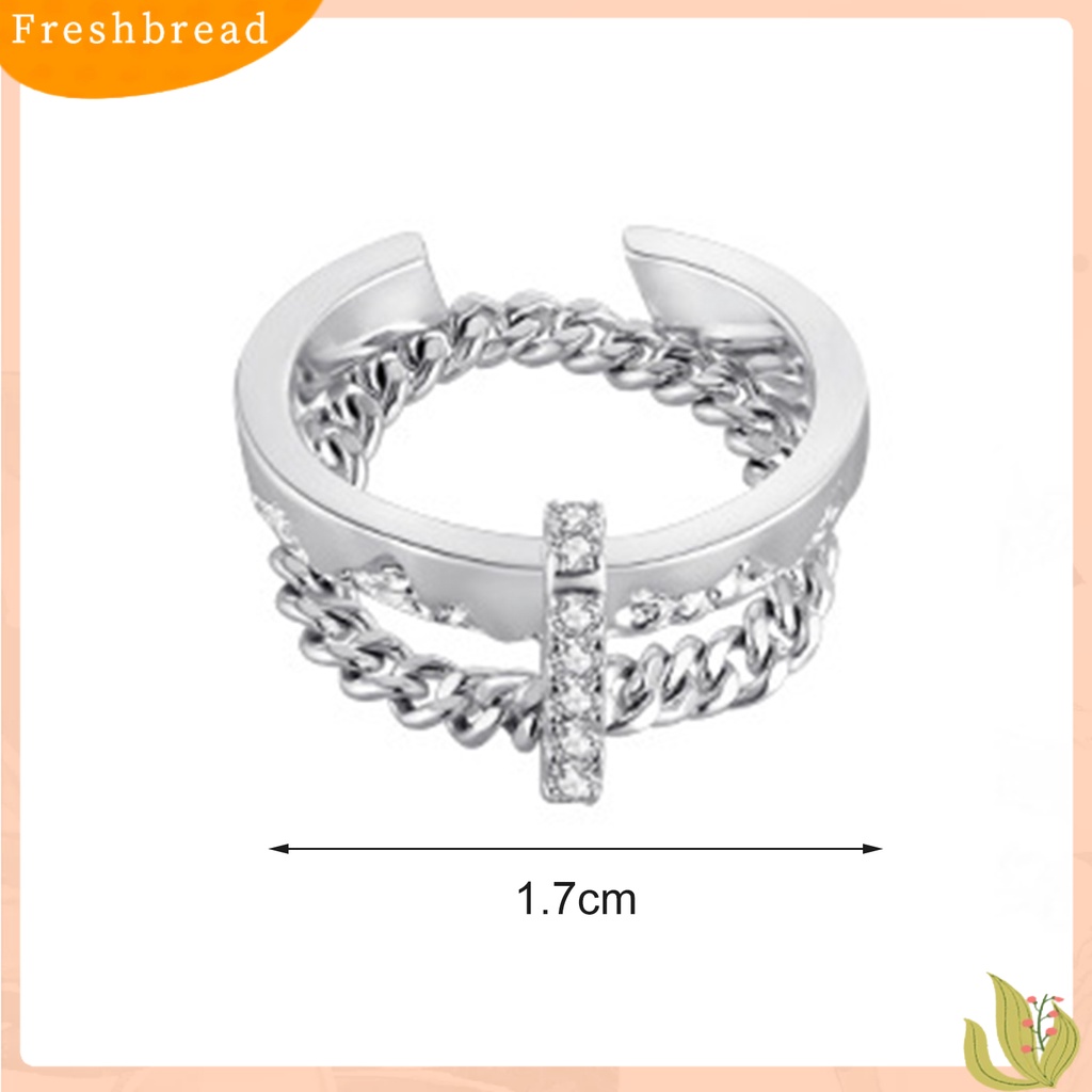 &lt; Freshbread &gt; Wanita Cincin Hip Hop Lapisan Ganda Hias Eye-catching Semua Pertandingan Hadiah Perhiasan Geometris Berlian Imitasi Bertatahkan Wanita Ladies Finger Ring Untuk Pacaran