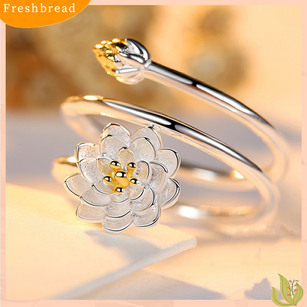 &lt; Freshbread &gt; Wanita Elegan Lotus Blossom Menyesuaikan Jari Terbuka Cincin Pengantin Pernikahan Perhiasan Hadiah