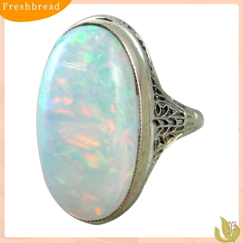 &lt; Freshbread &gt; Wanita Vintage Besar Buatan Opal Cincin Pertunangan Hadiah Perhiasan Anniversary