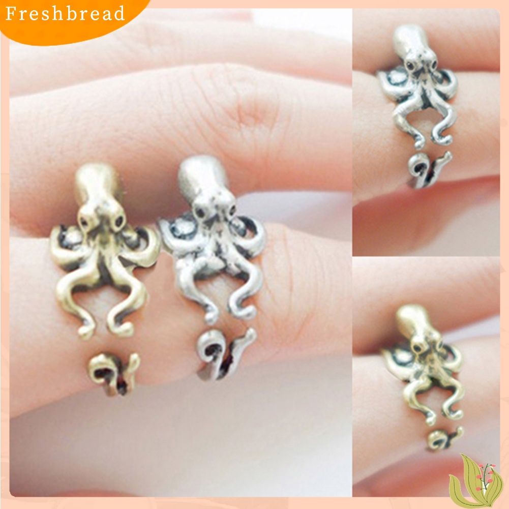 &lt; Freshbread &gt; Wanita Pria Retro Cincin Gurita Yang Dapat Disesuaikan Cincin Buku Jari Hewan Perhiasan Fashion