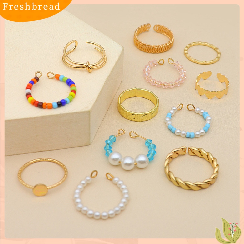 &lt; Freshbread &gt; 12Pcs/Set Mutiara Imitasi Multicolor Beads Knuckle Rings Opening Heart Knot Women Knuckle Rings Perhiasan Aksesoris