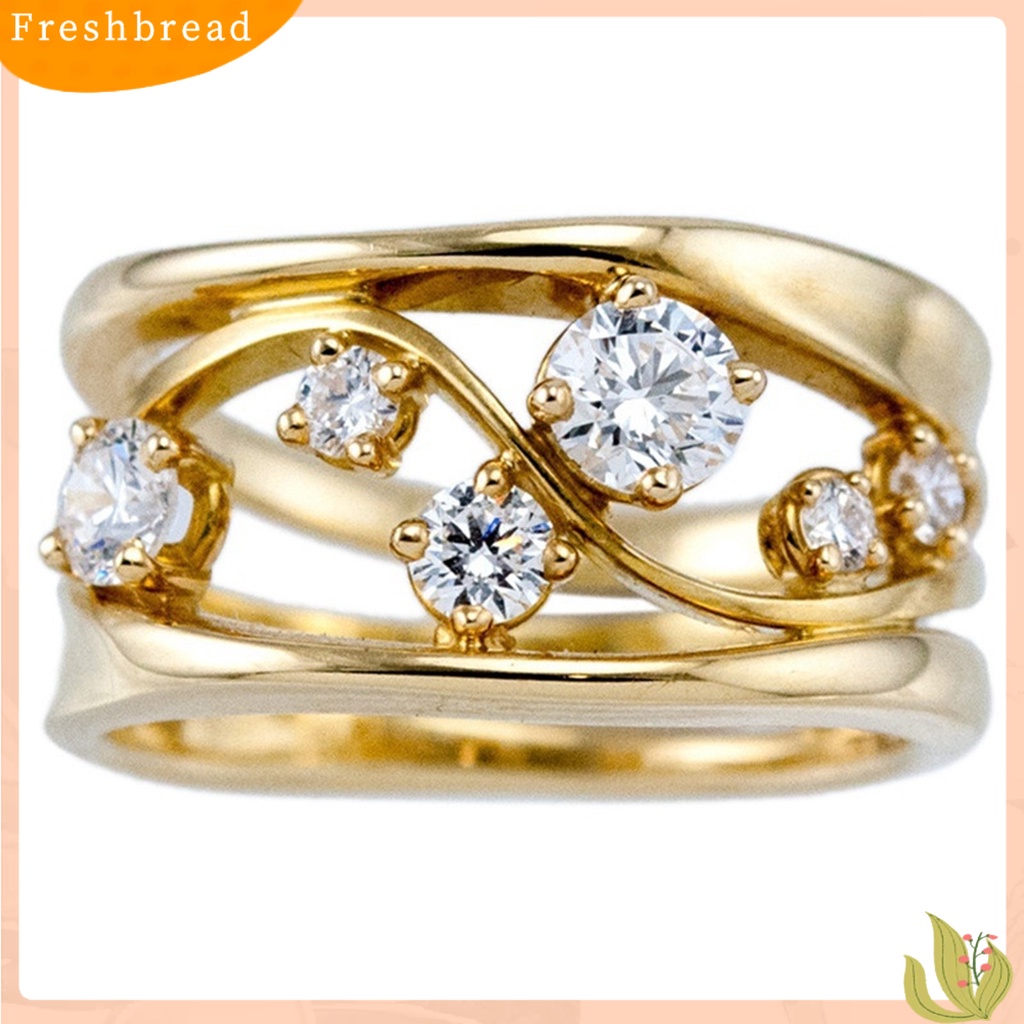 &lt; Freshbread &gt; Cincin Wanita Gaya Eye-catching Bahan Alloy Bentuk Gelombang Indah Cincin Cewek Untuk Pesta