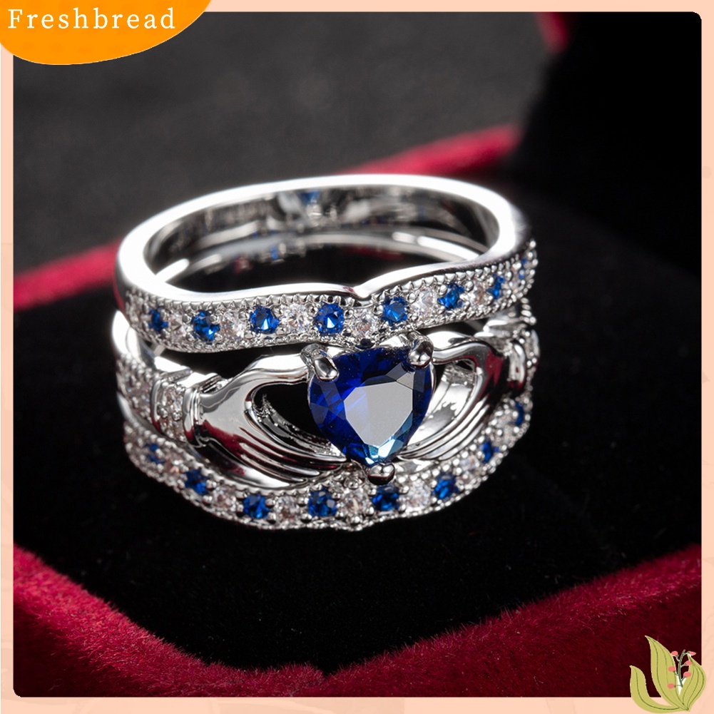 &lt; Freshbread &gt; 3Pcs/Set Wanita Hati Safir Imitasi Hias Susun Cincin Pernikahan Perhiasan Hadiah