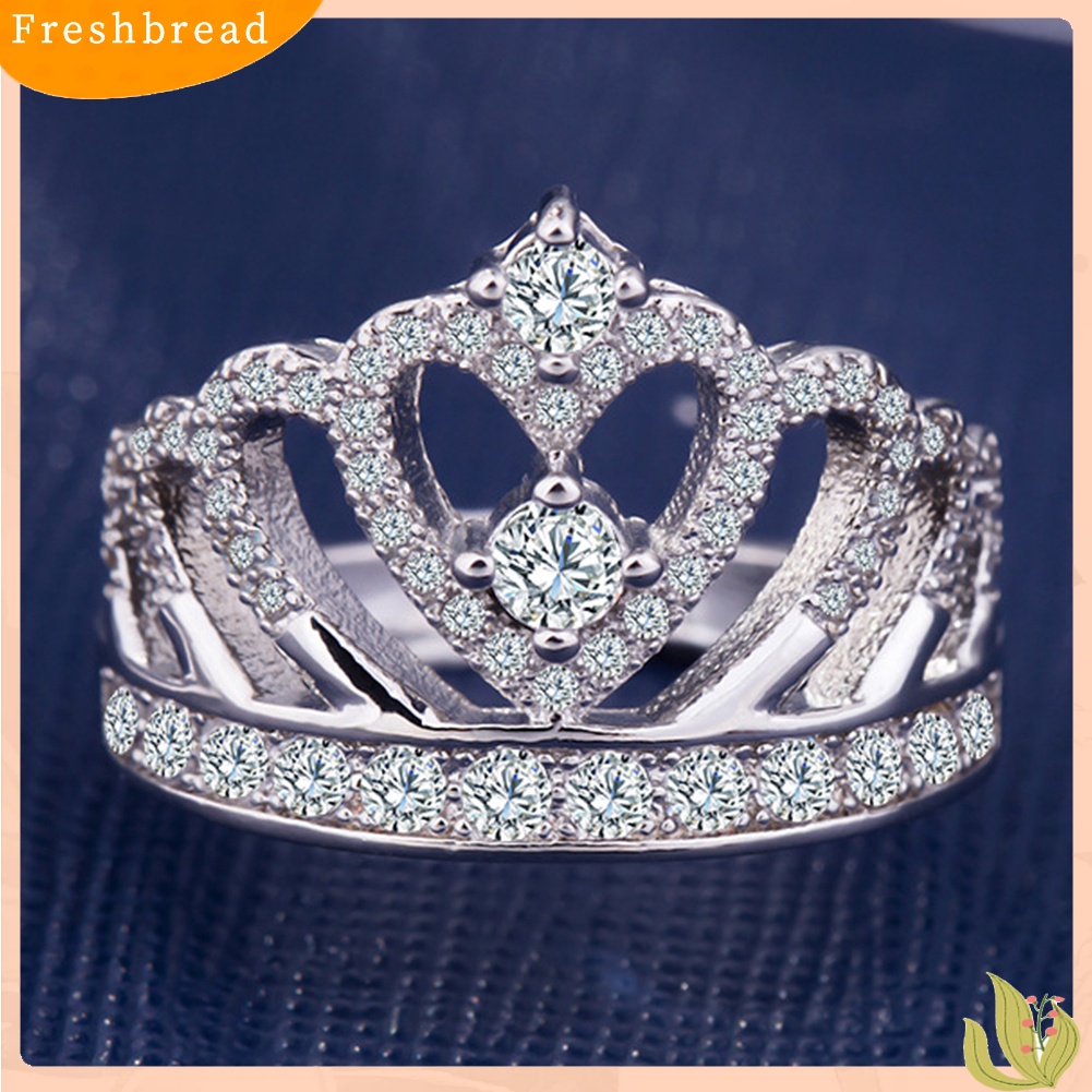 &lt; Freshbread &gt; Fashion Wanita Bentuk Mahkota Cubic Zirconia Bertatahkan Band Cincin Hadiah Perhiasan Pernikahan