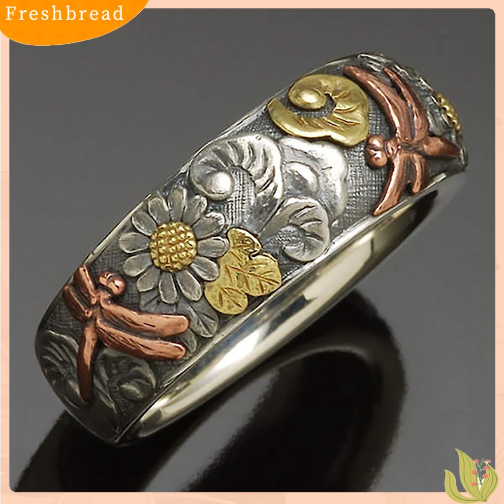 &lt; Freshbread &gt; Wanita Pria Elegan Motif Bunga Matahari Capung Desain Jari Cincin Band Perhiasan