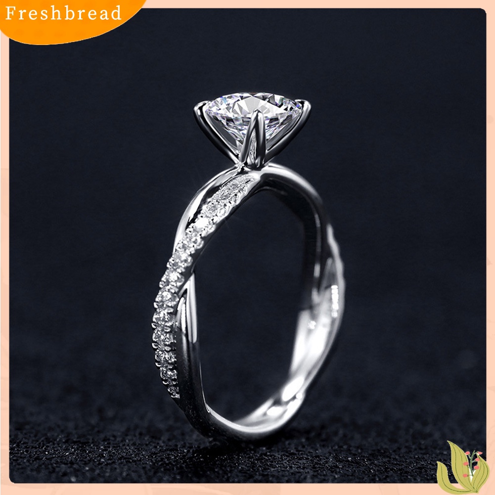 &lt; Freshbread &gt; Wanita Bulat Berlian Imitasi Bertatahkan Twist Jari Cincin Pernikahan Pertunangan Perhiasan Hadiah