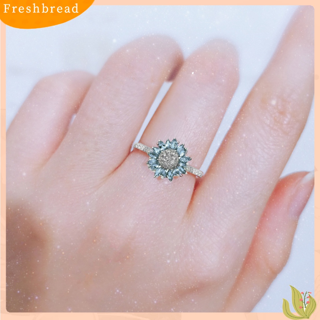 &lt; Freshbread &gt; Women Ring Bridal Shiny Cubic Zirconia Hias Sparkling Geometri Dekorasi Putih Aquamarine Bentuk Bunga Matahari Pernikahan Pertunangan Cincin Perhiasan Untuk Pacar