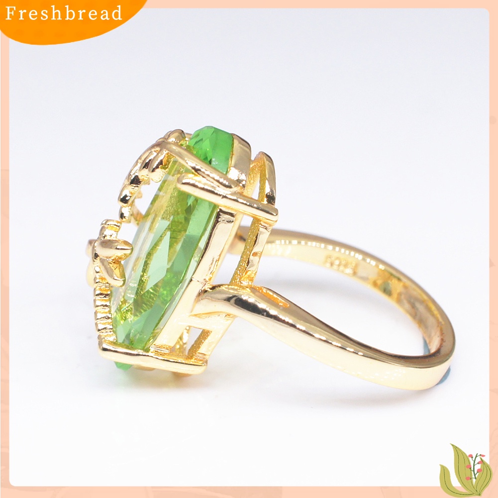 &lt; Freshbread &gt; Chic Wanita Capung Daun Oval Permata Imitasi Memutar Jari Cincin Pernikahan Perhiasan Hadiah