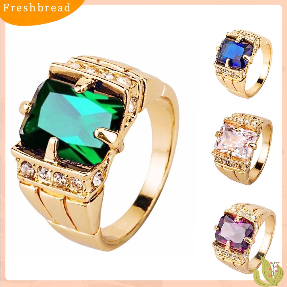 &lt; Freshbread &gt; Mewah Pria Persegi Cubic Zirconia Berlian Imitasi Jari Cincin Pernikahan Perhiasan Hadiah