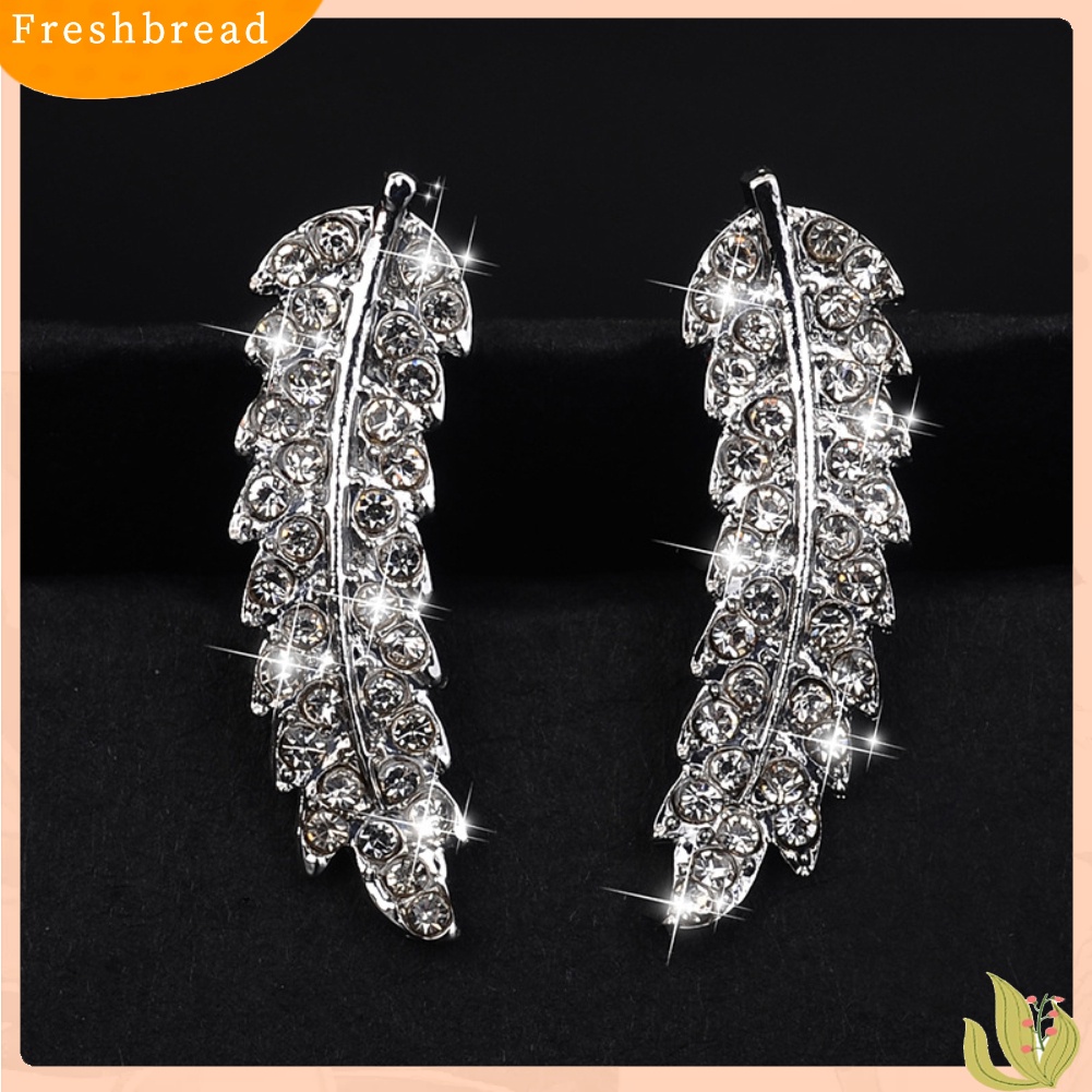 &lt; Freshbread &gt; Wanita Berlian Imitasi Penuh Hias Bentuk Daun Stud Anting Tindik Perhiasan Hadiah