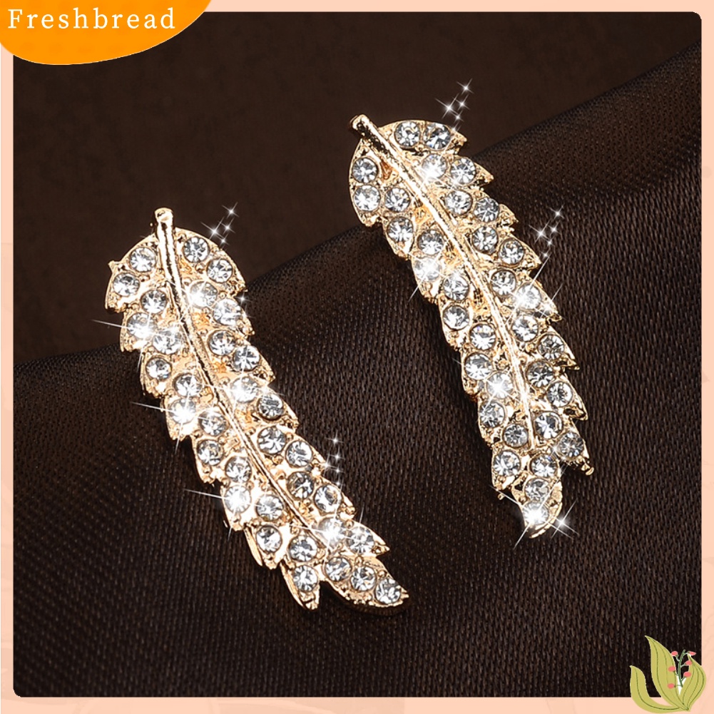 &lt; Freshbread &gt; Wanita Berlian Imitasi Penuh Hias Bentuk Daun Stud Anting Tindik Perhiasan Hadiah