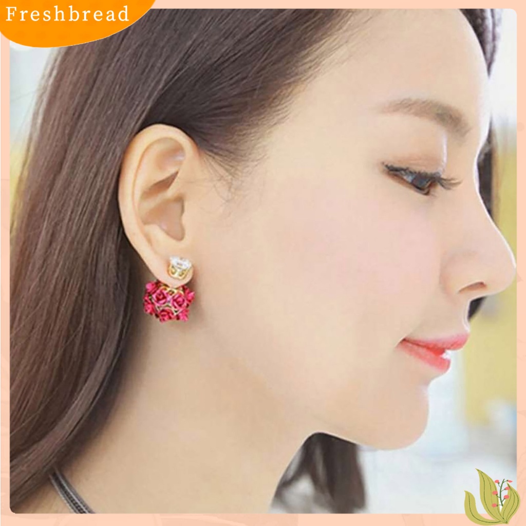 &lt; Freshbread &gt; Ear Studs Desain Bola Bunga Mawar Indah Anting Berlian Imitasi Alloy Untuk Perjamuan