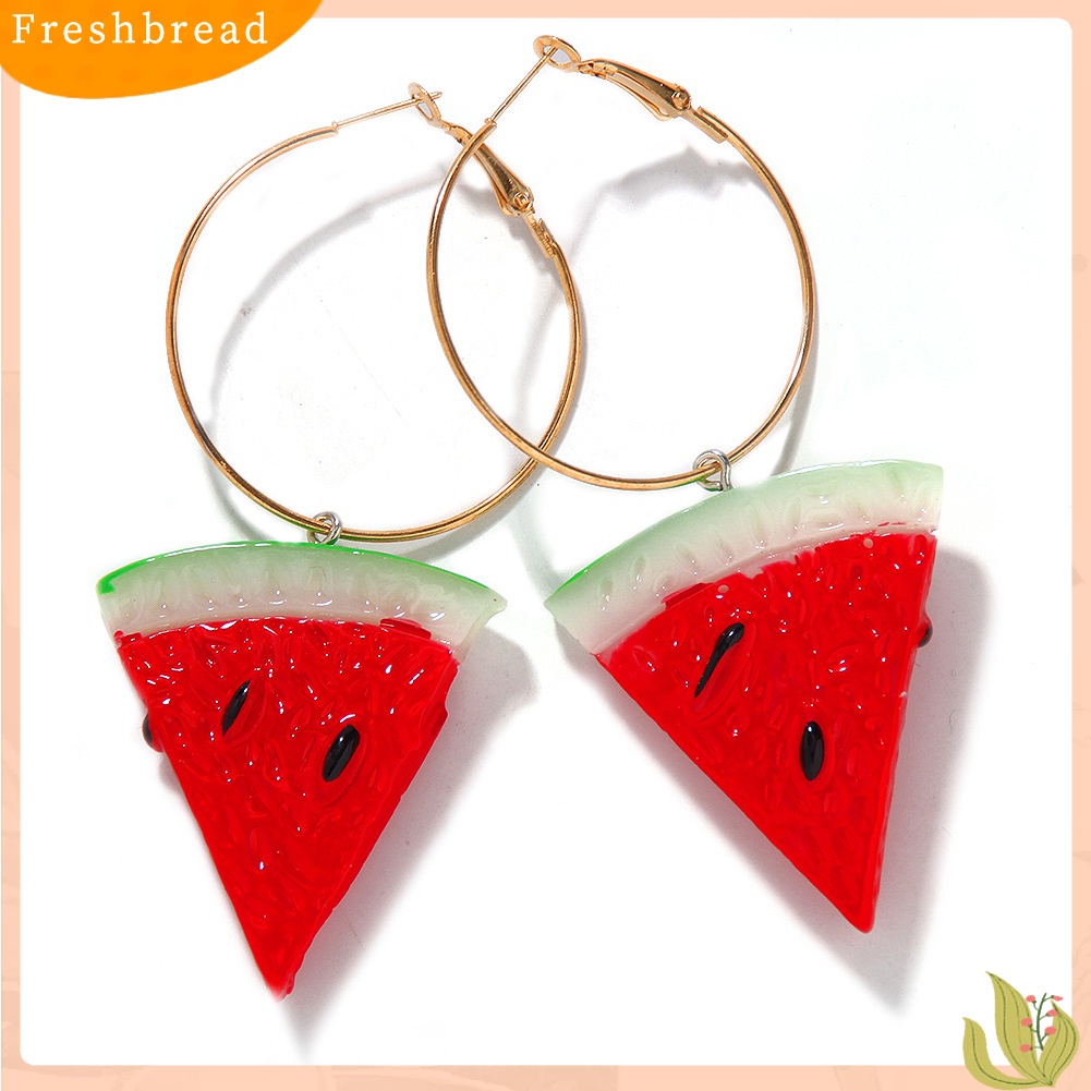 &lt; Freshbread &gt; Wanita Manis Semangka Strawberry Lemon Buah Menjuntai Hoop Earrings Perhiasan Hadiah