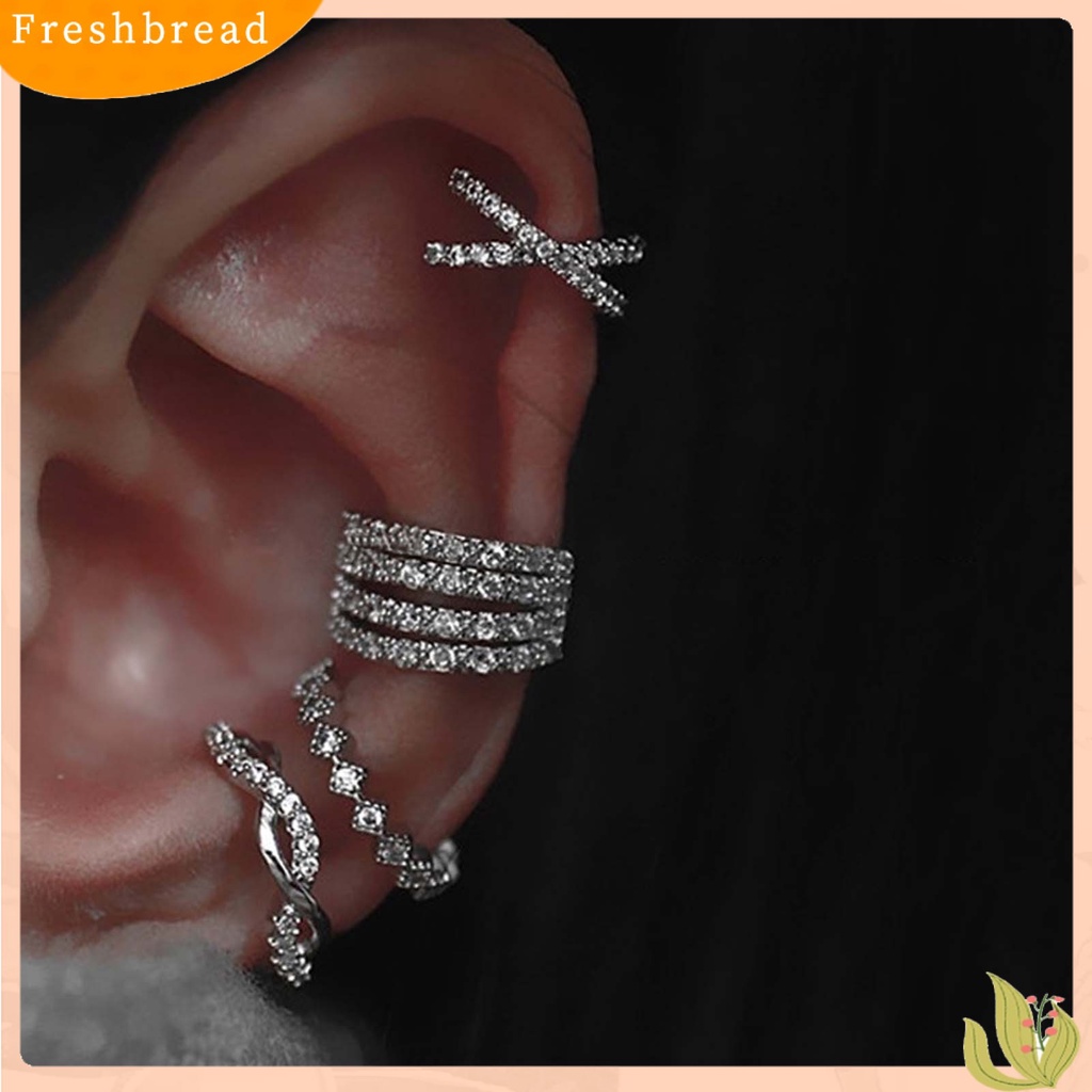 &lt; Freshbread &gt; 1Pc Anting Klip Geometris Berlian Imitasi Perhiasan Berkilau Gaya Korea Manset Telinga Untuk Pernikahan