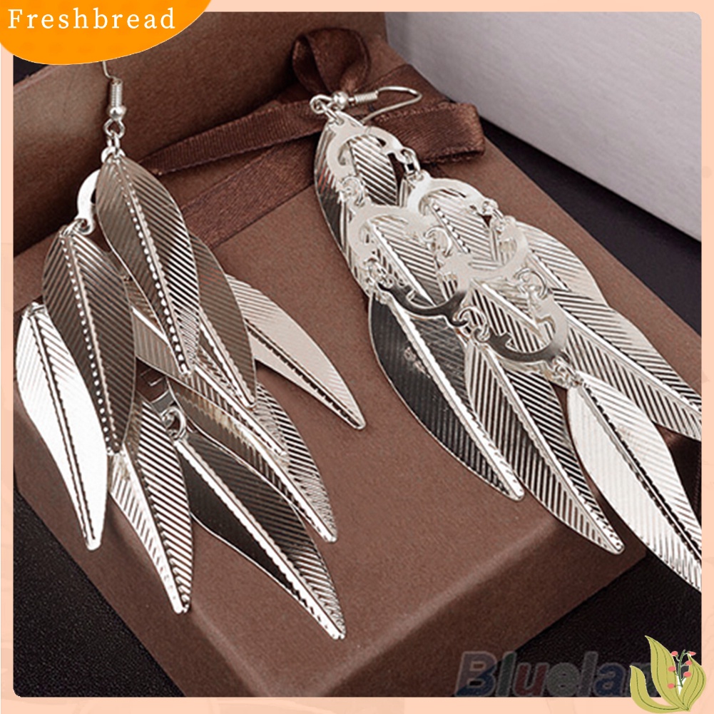 &lt; Freshbread &gt; Wanita Retro Baroque Style Layered Leaves Hook Drop Menjuntai Anting Linear