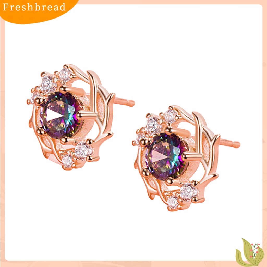 &lt; Freshbread &gt; 1pasang Anting Wanita Bersinar Batu Berwarna Berlian Imitasi Desain Snowflake Electroplating Hias Hypoallergenic Temperamen Yang Sangat Baik Tanduk Stud Earrings