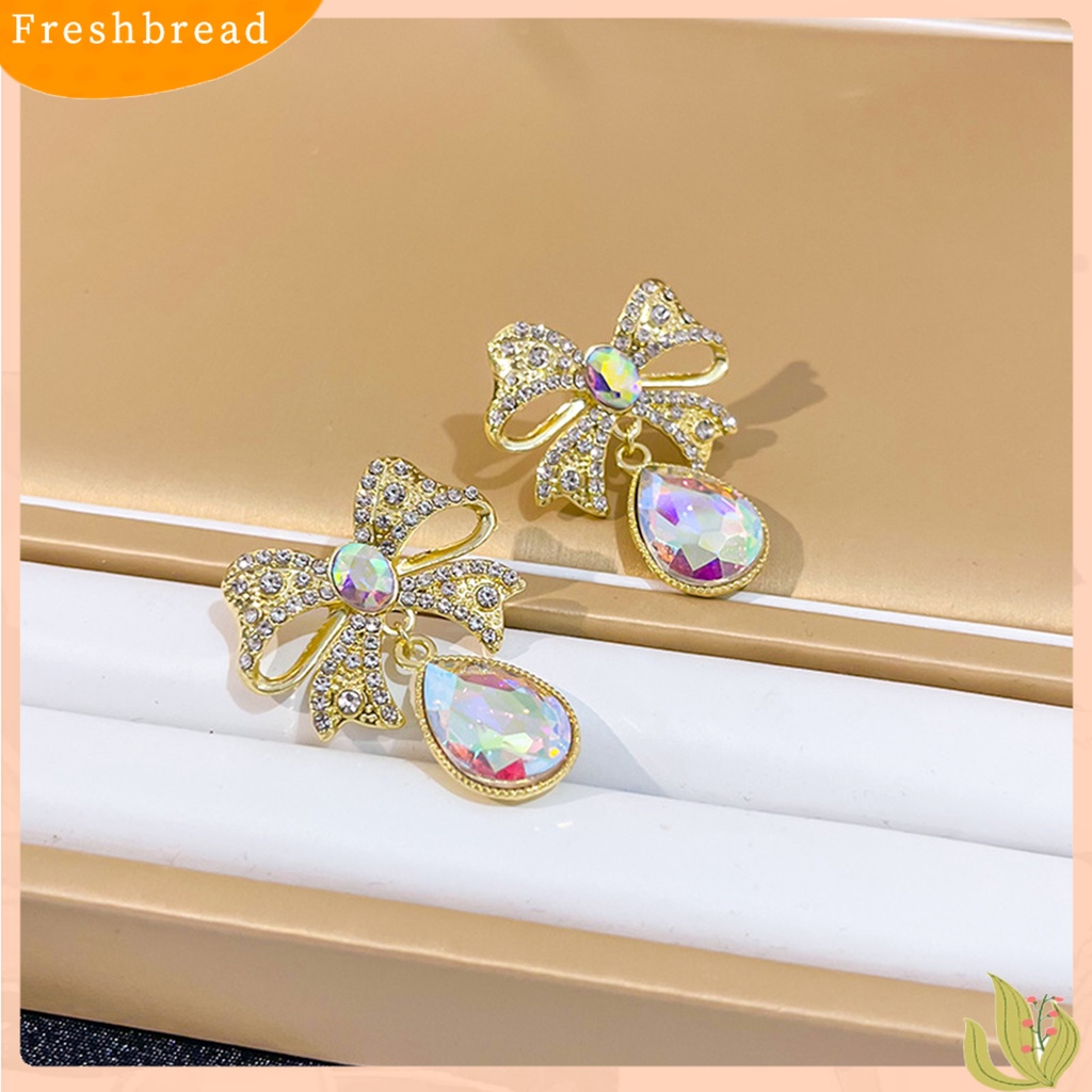 &lt; Freshbread &gt; Anting Menjuntai Warna-Warni Kristal Imitasi Tetesan Air Gaya Vintage Romantis Hadiah Mempesona Berlian Imitasi Ikatan Simpul Ear Studs Untuk Pesta