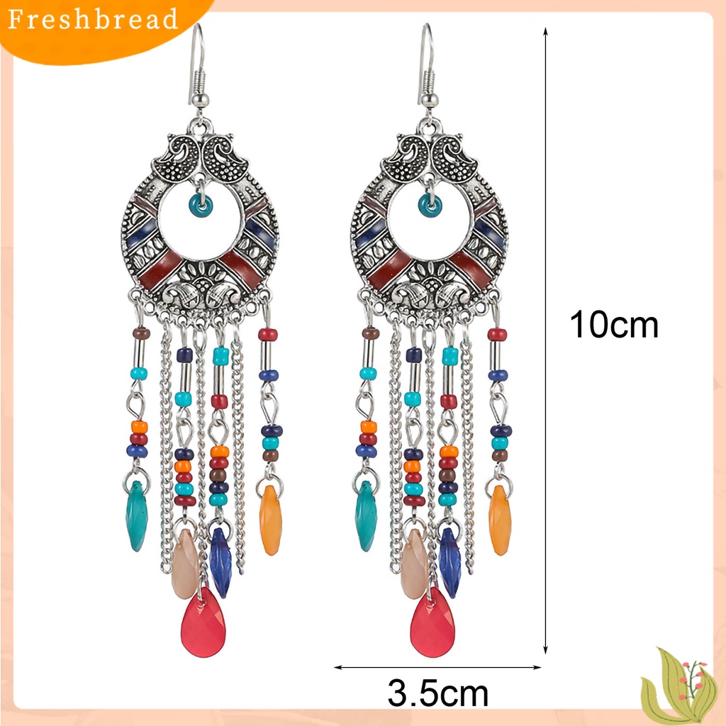 &lt; Freshbread &gt; 1pasang Gaya Etnik Pola Retro Drop Earrings Berlian Imitasi Bohemian Berongga Rumbai Kait Anting Perhiasan Pesta