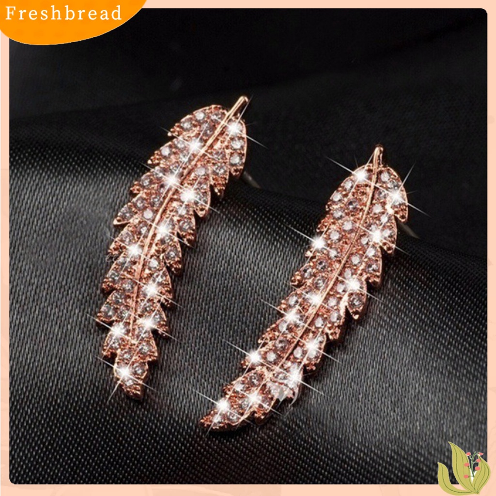 &lt; Freshbread &gt; 1pasang Anting Wanita Bentuk Daun Sparkling Cubic Zirconia Anting Lady Indah Untuk Hadiah